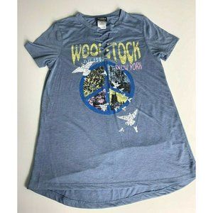 Vtg Concert Tees Woodstock Collection Lace Up Womens XS Blue T-shirt Graphic Top